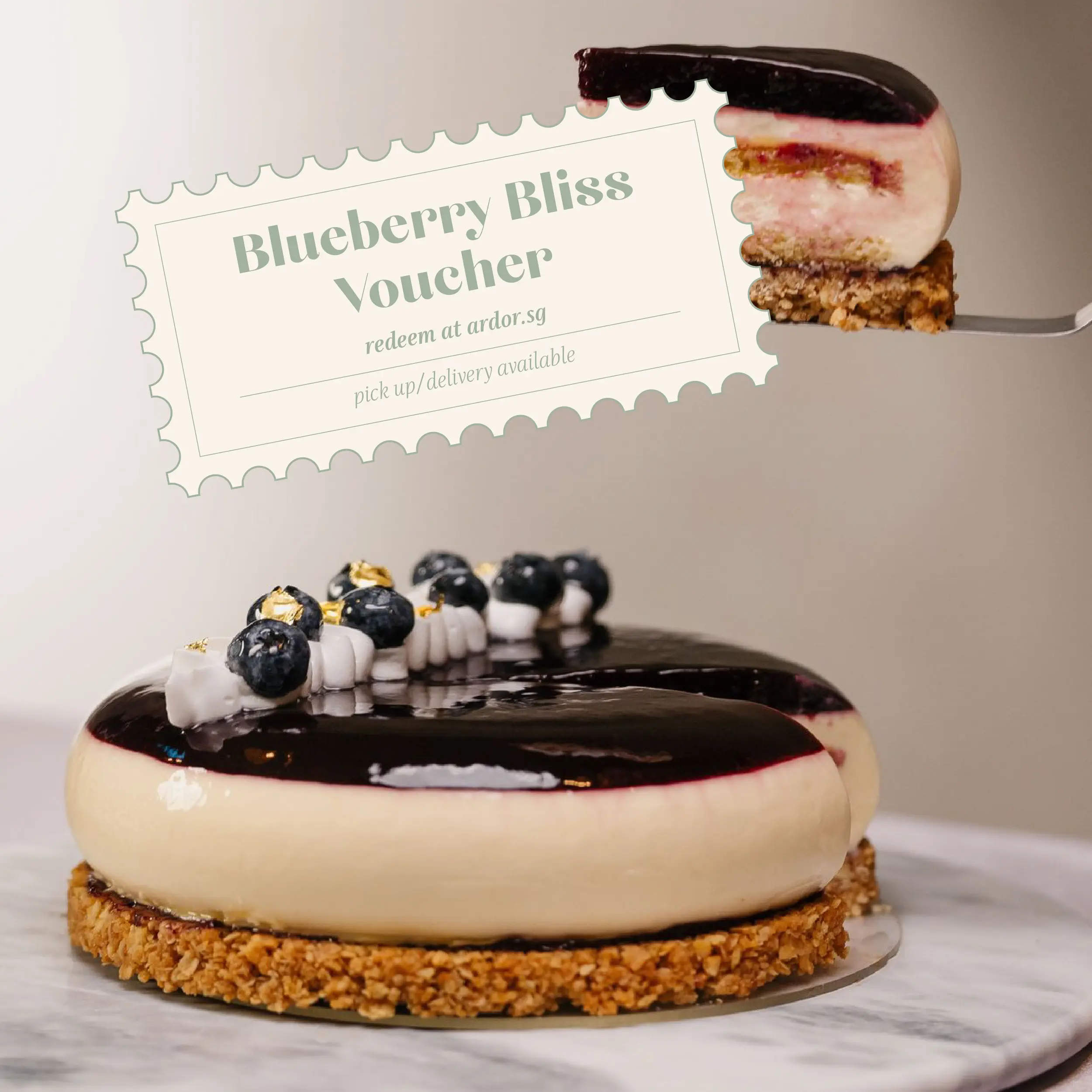 Ardor Blueberry Bliss Cake Physical Voucher - Blueberry Compote, Tangy Lemon Yogurt Mousse,  Buttery Cracker and Oatmeal Shortcrust