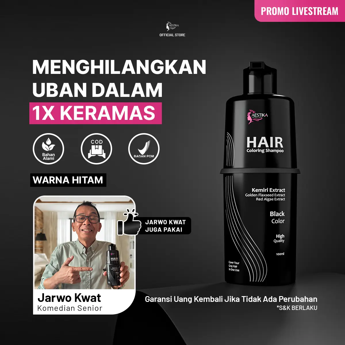 [Promo Live] Aestika Black Shampo penghitam rambut beruban 1 Pcs- Black hair coloring shampoo, Menghitamkan rambut, Menghitamkan uban, Warna Tahan Lama Extract
