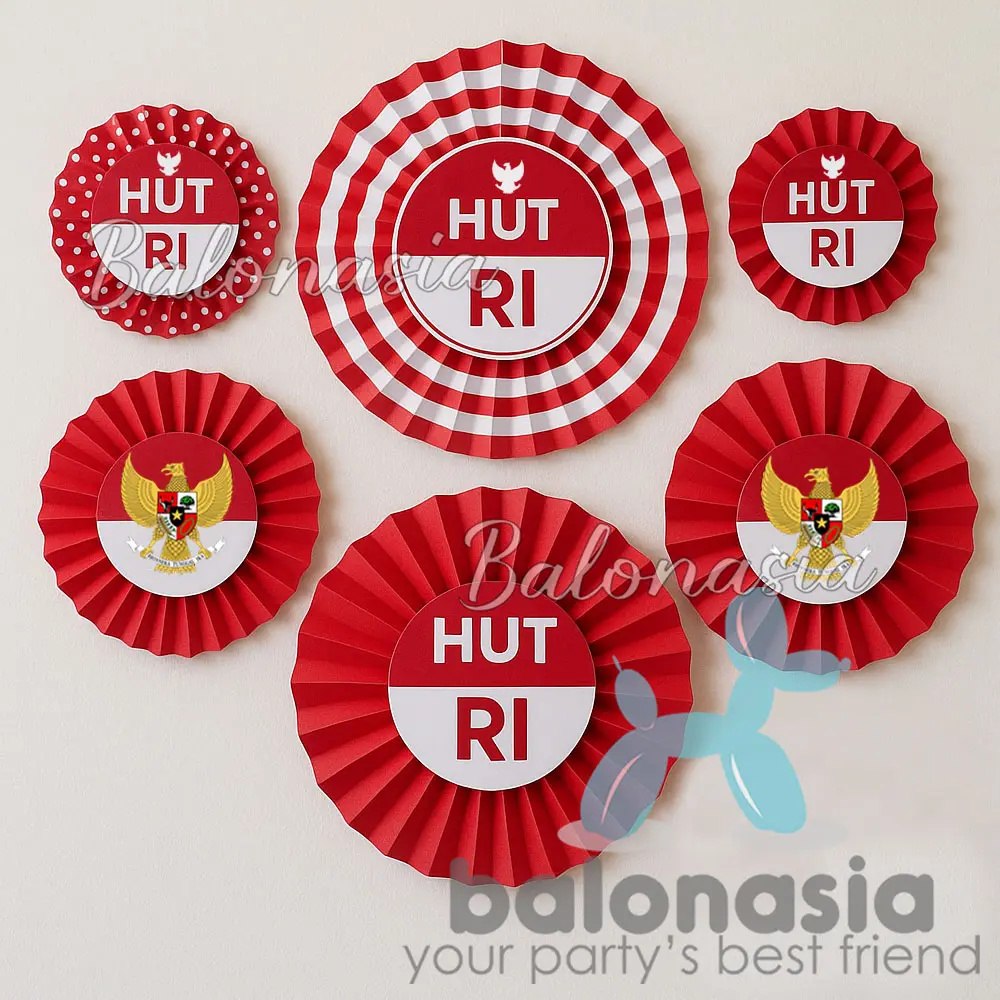 Dekorasi Pesta 6 pcs Paper Fan High Quality Dirgahayu RI Imlek / Natal Merah Hijau / Merah paperfan biru pink