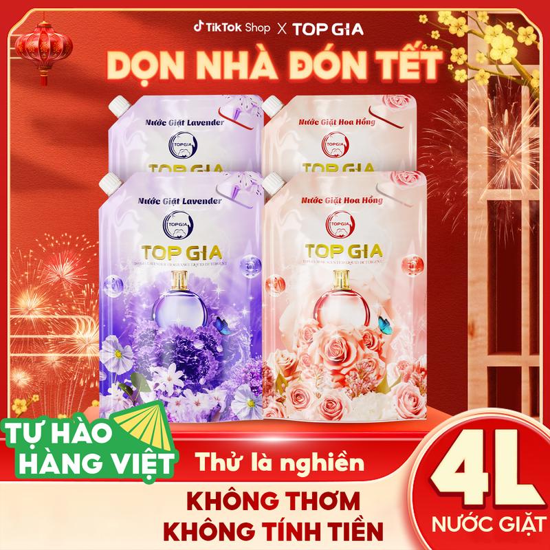  KEY  MUA 1 TẶNG 3  Combo 4 Lít Nước Giặt Xả TopGia – 4 Túi 1L Hương Hoa Oải Hương & Hoa Hồng Làm Sạch Quần Áo Mềm Vải Lưu Hương Dễ Chịu – Sản Xuất Tại Việt Nam bta 