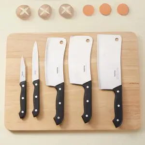【LIVE EXCLUSIVE】PANOVA Set Pisau Dapur 5 Pcs Premium  Pisau Tajam Multifungsi Peralatan Masak Knife Stainless Steel untuk Daging Sayur Buah Pegangan Nyaman Desain Modern Kitchenware Pisau Daging Sayur Buah Serbaguna BKE30612 black+silver Kitchenware