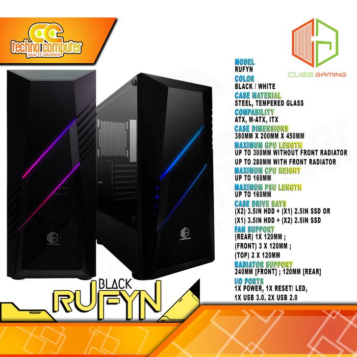 Gambar CASING CUBE GAMING RUFYN - ATX Case Tempered Glass RGB FRONT PANEL dari Techno Computer Bali Kota Denpasar Tokopedia