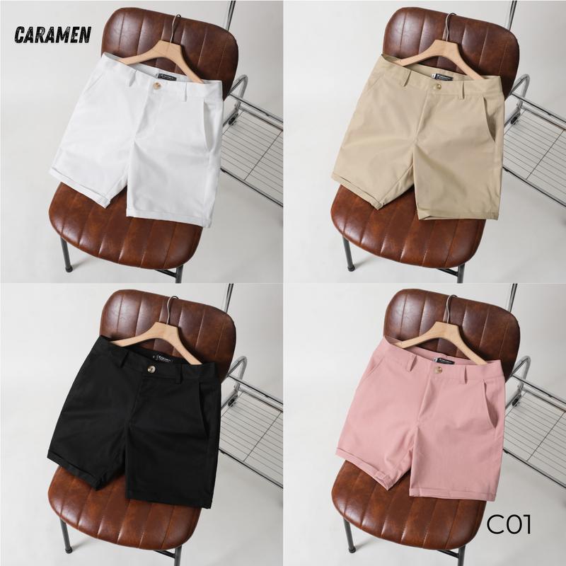   C01  Quần Short Kaki Nam Cao Cấp CARAMEN  – 7 Màu Quần - Vải Kaki Xịn Mềm Mịn Co Giãn Khóa Kéo Phong Cách Trẻ Trung Menswear 