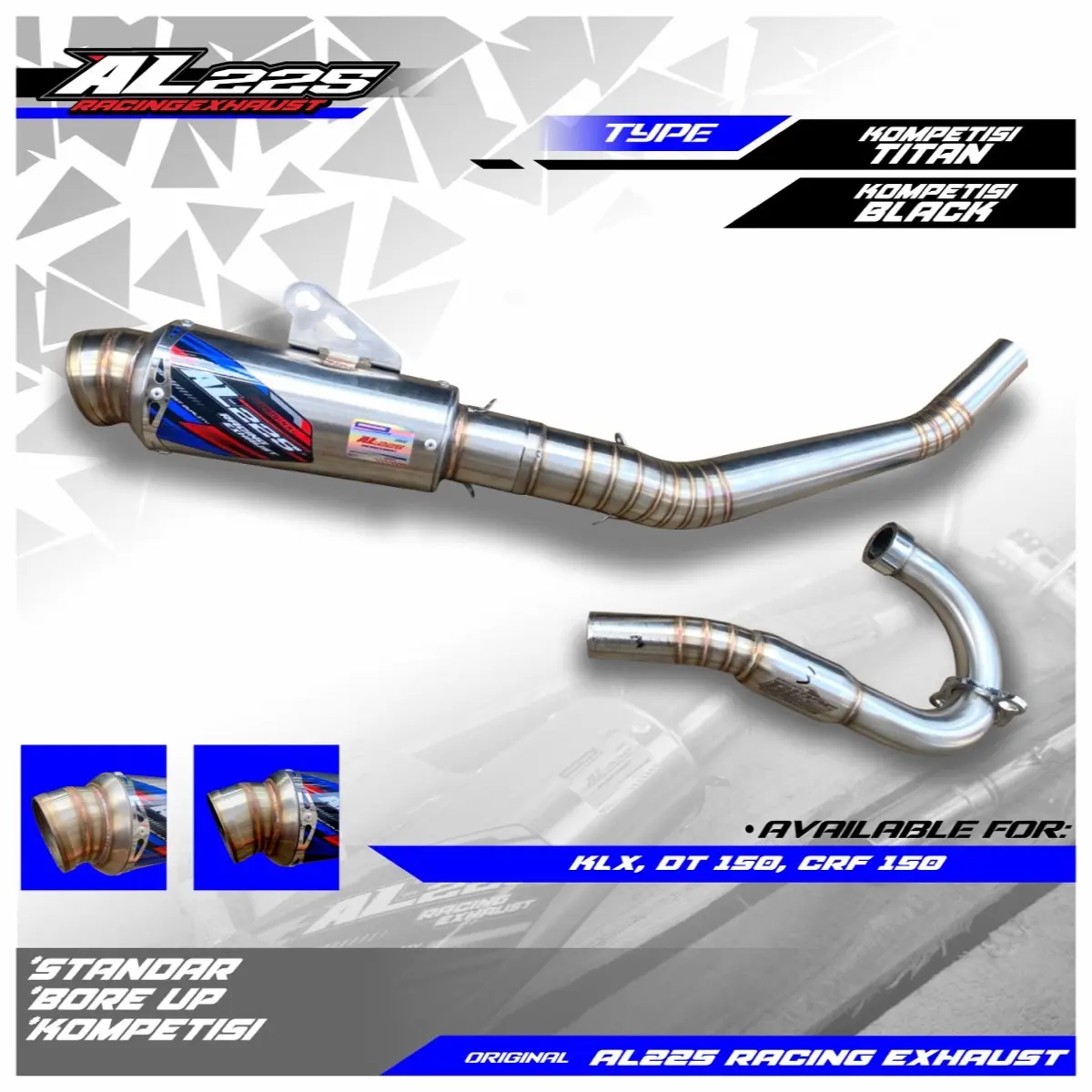 knalpot KLX/DT150/CRF150 std+boreup Tipe kompetisi Original AL225 RACING EXHAUST
