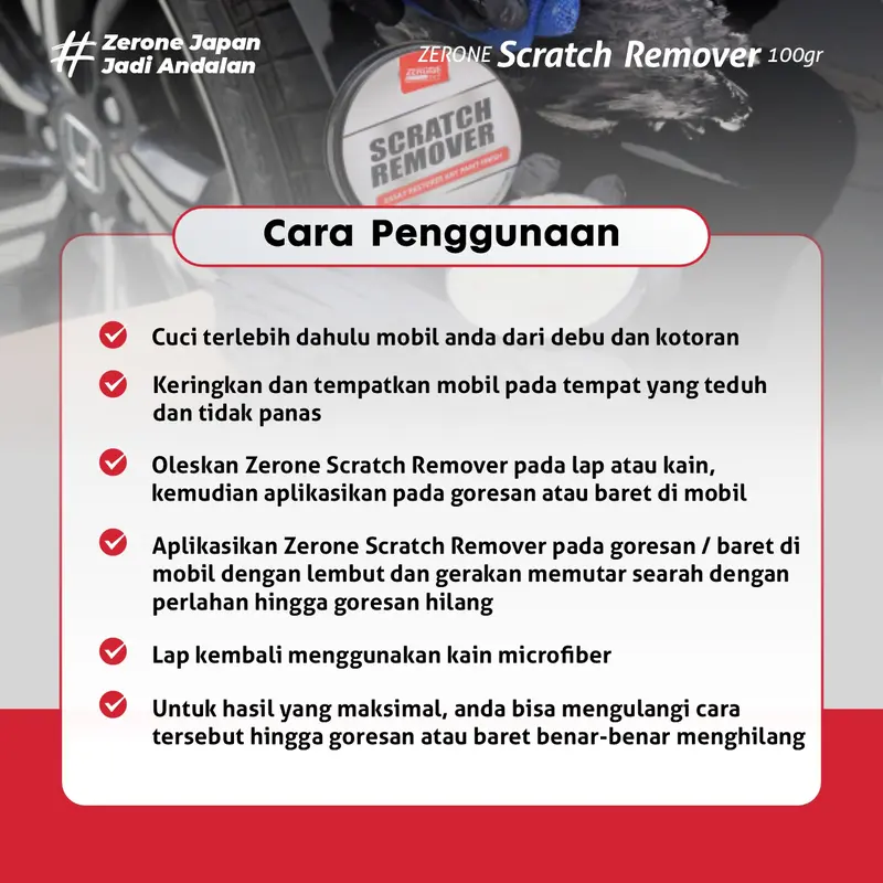 ZERONE Scratch Remover 100 gram - Penghilang Baret Body Mobil Motor Mudah Digunakan Car Paint 4