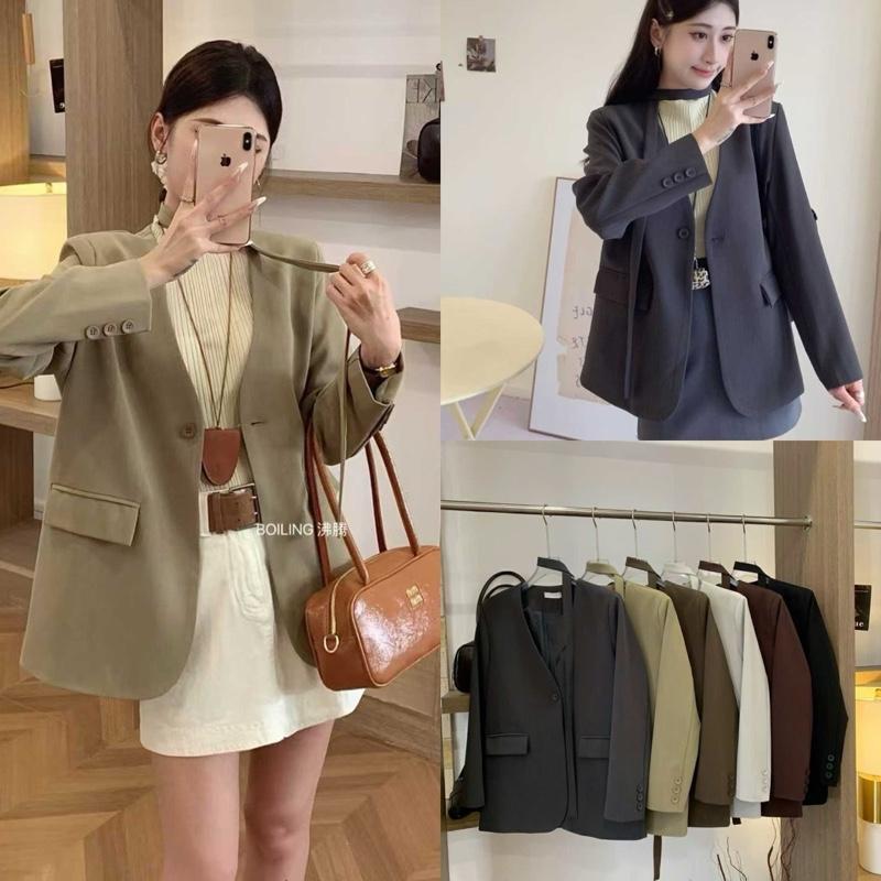  B18 - Áo Blazer Nữ Áo Vest Nữ Dài Tay Cổ V Kèm Dây Form Suông Rộng Boiling QC 