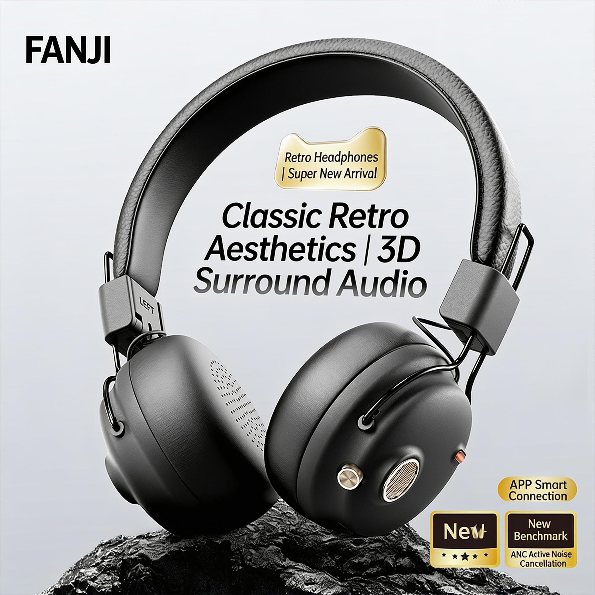Headphone Bluetooth ANC Noise Cancelling | Headset Wireless Retro Bass