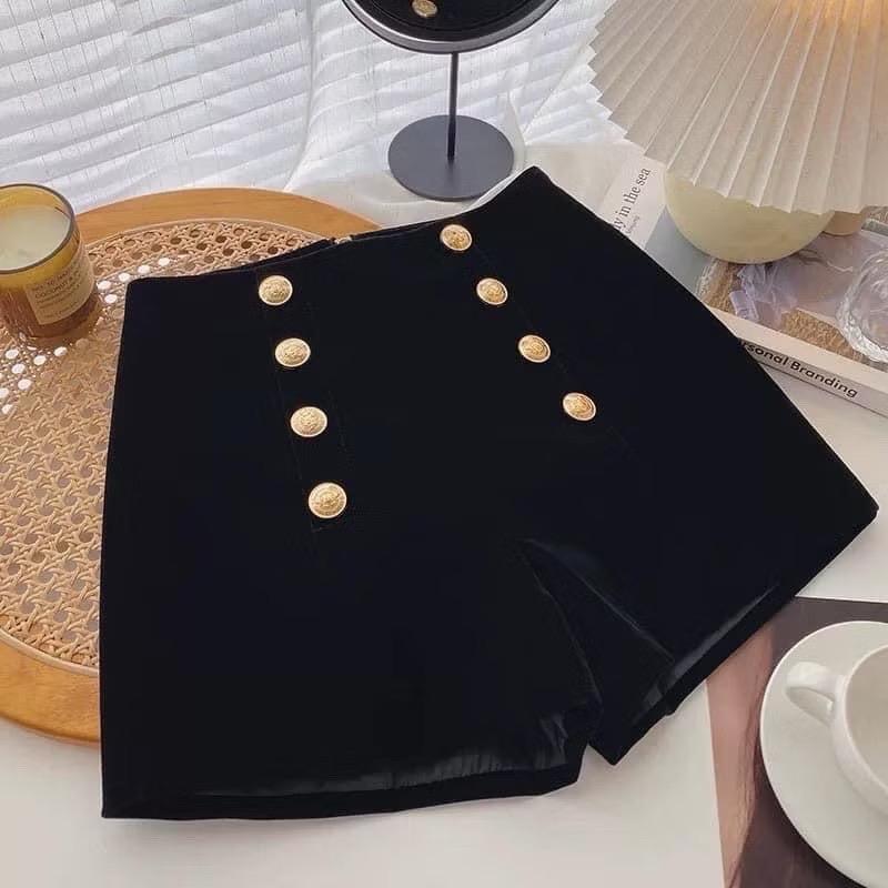 Quần 1 lớp Quần short nhung 8 cúc thiết kế cạp cao tôn dáng quần đùi nữ 2 lớp dày dặn