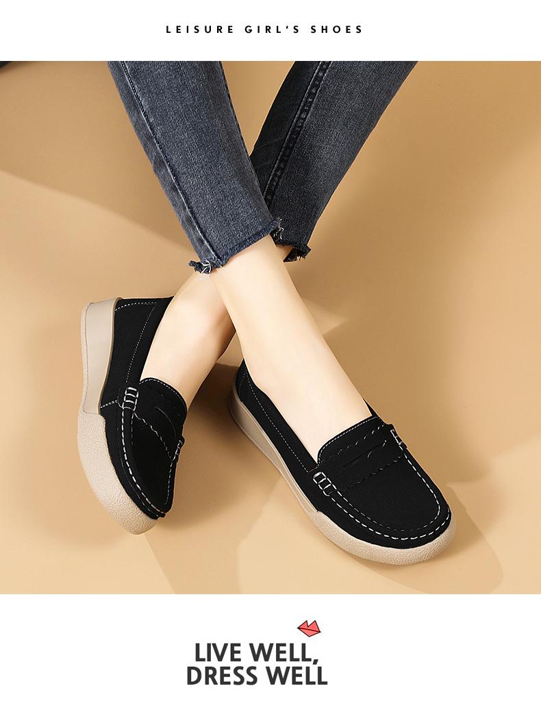 Product Introduction of Giày Da Lộn Cổ Điển Cho Nữ, Giày Đế Mềm, Giày Trượt Chân, Thường Ngày Round Toe Flat Heel (1 cm or less) Shoes Thun 25