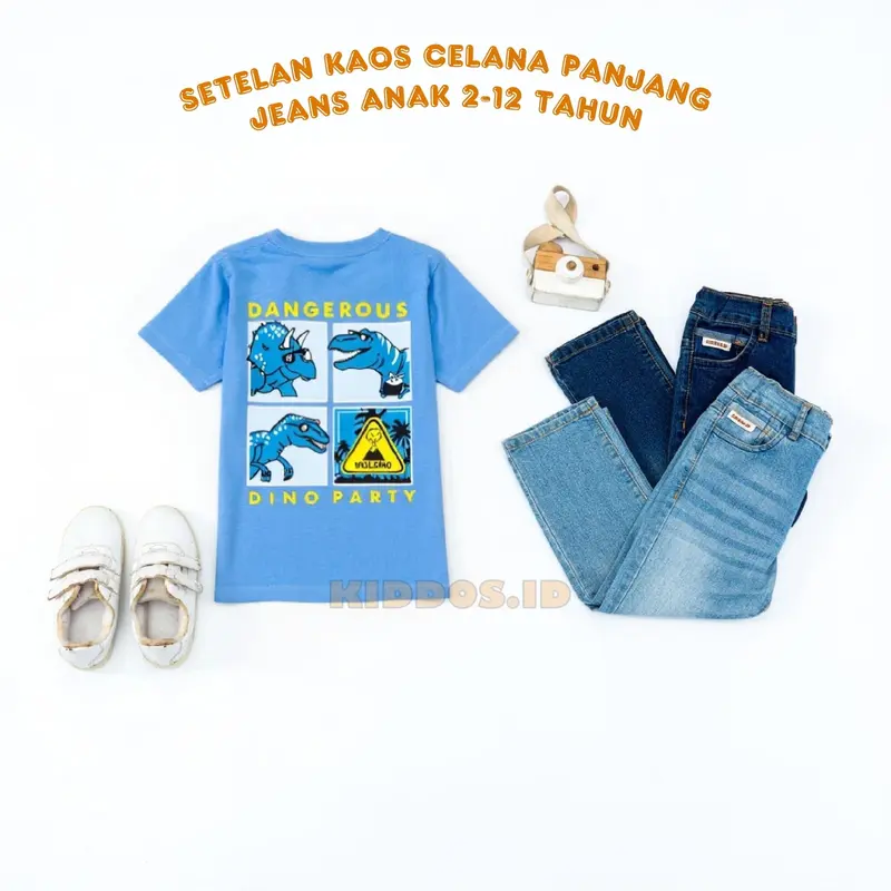 Setelan Kaos dan Celana Panjang Denim Anak Laki Laki DINO PARTY 2