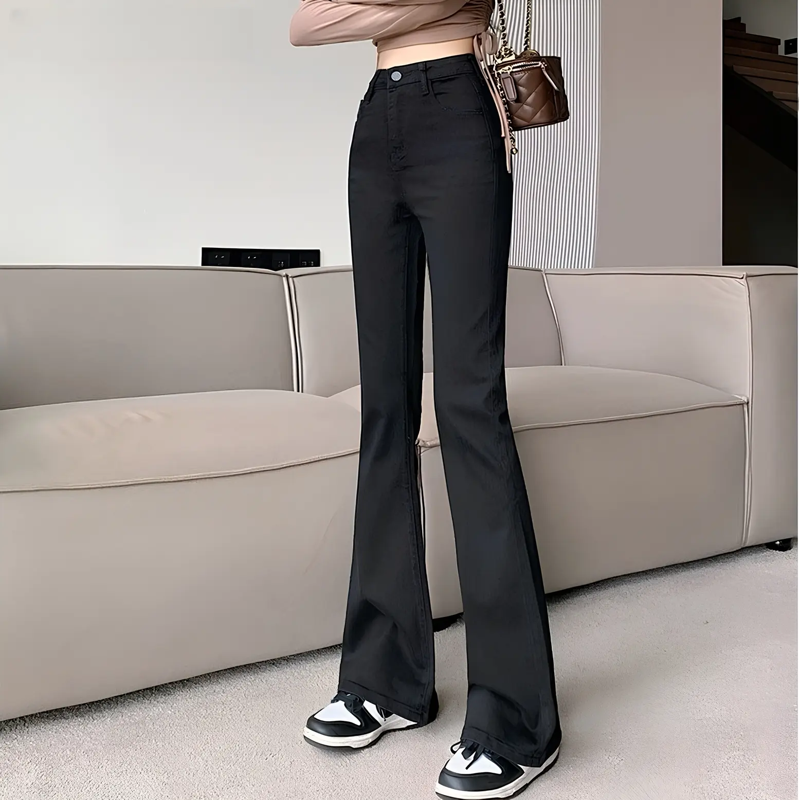 Ellen - Celana Panjang Highwaist Denim Jeans Cutbray Cewek 13os Hitam Wanita Casual Santai Cewek Low