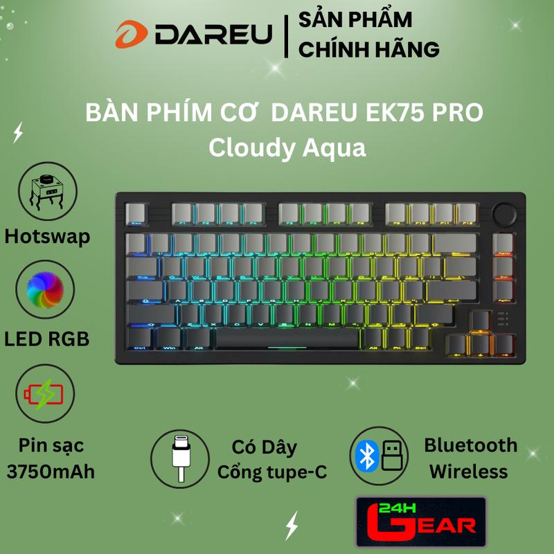 Bàn Phím Cơ Dareu EK75 Pro Cloudy Aqua (Triple Mode: Type-C - BT - 2.4G)