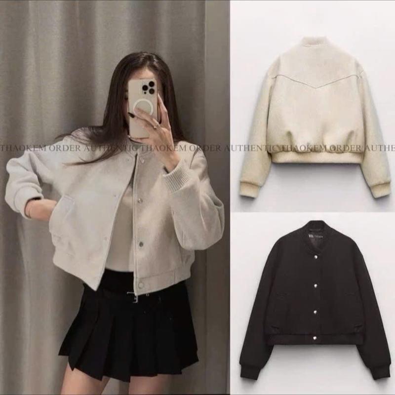 Áo Khoác Nữ Bomber chất dạ ép Ngắn Crt phong cách cá tính HANHAN A075