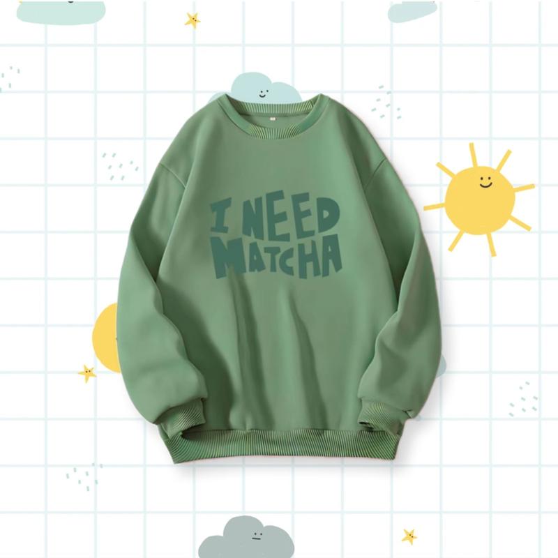 Rag Clothes Sweater Crewneck Anak I Need Matcha Bahan Fleece 5-15 Tahun 2