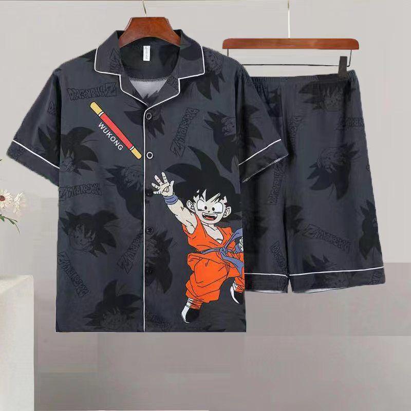 Product Introduction of Ice Silk Pajamas Men's New Ice Silk Short-Sleeved Shorts Men's Thin Loose plus Size Youth Homewear Suit 2