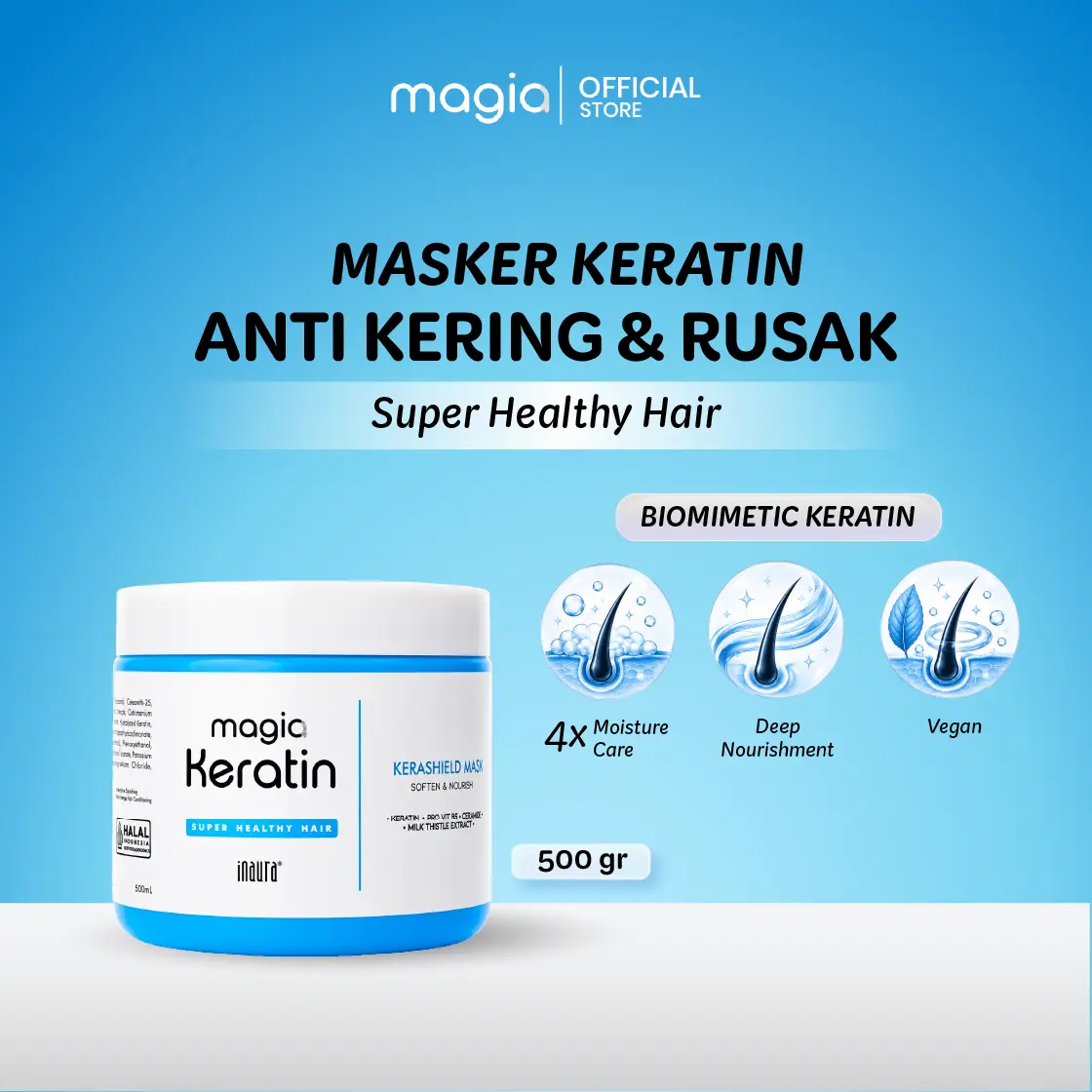 Magia Keratin Kerashield Hairmask 500ml Perawatan Ceramide Haircare dengan Keratin Pro-V B5 & Ceramide untuk Rambut Kuat Sehat dan Berkilau