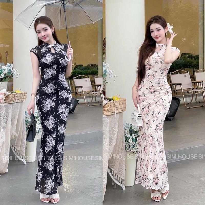 VÁY BODY SƯỜN XÁM TAY CỘC D179 LƯỚI GÂN HÀN / Đầm body sườn xám hot đuôi cá nút vải ( SIMIHOUSE )