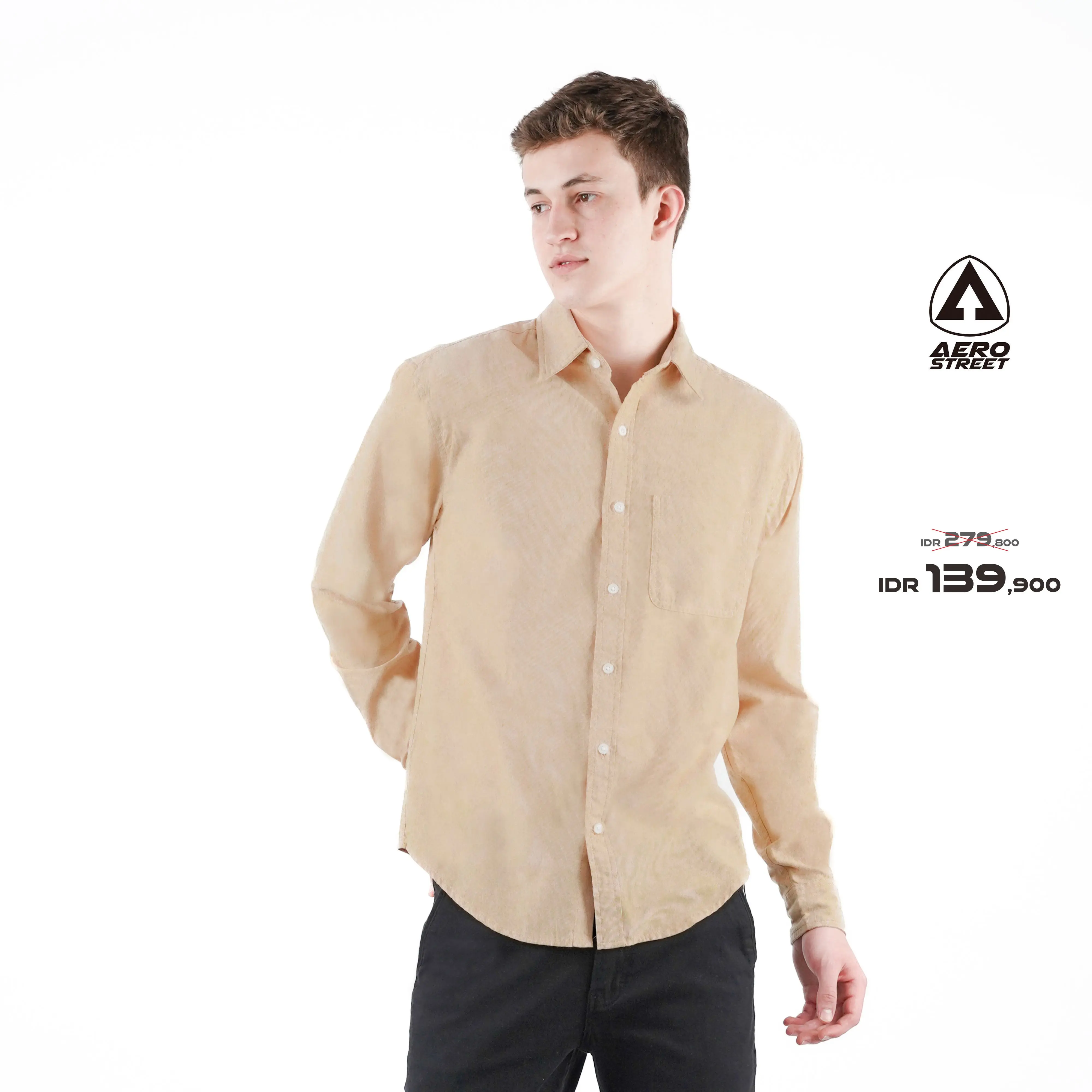 Aerostreet Kemeja Oxford Panjang Clovis Mustard QFB2A