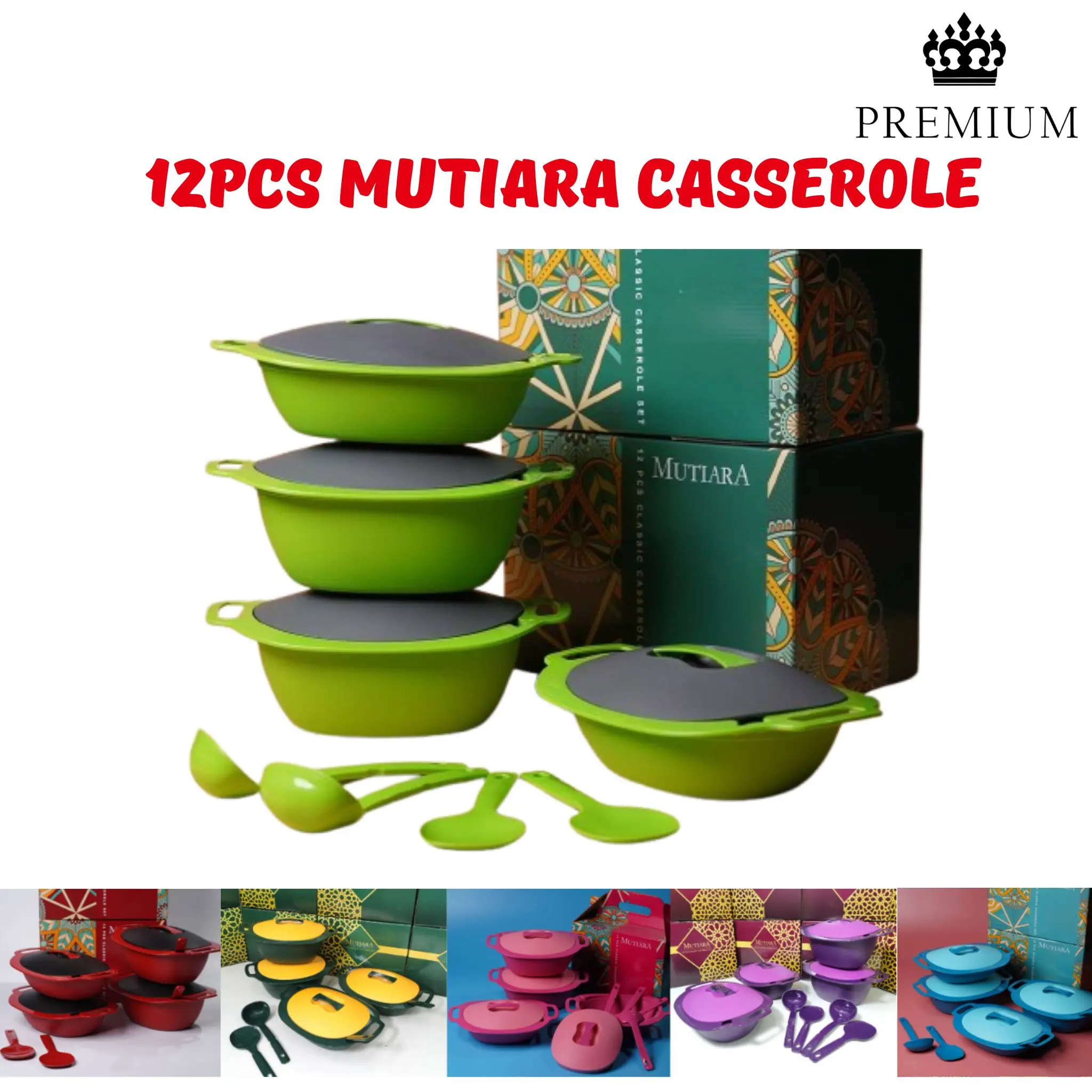 SET MUTIARA CASSEROLE SETS-BLACK/RED 12PCS/SET GWT BP14-9791-R Cookware Kitchenware SET BEKAS MAKANAN BEKAS BERTUTUP