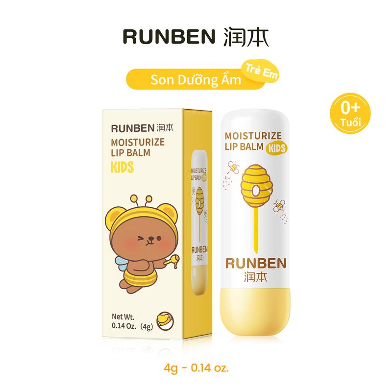 Son Dưỡng Môi Chống Nứt Nẻ Cho Em Bé RUNBEN Dưỡng Ẩm 24H Hình Gấu Dễ Thương Thích Hợp Cho Bé 0 Tuổi 4g