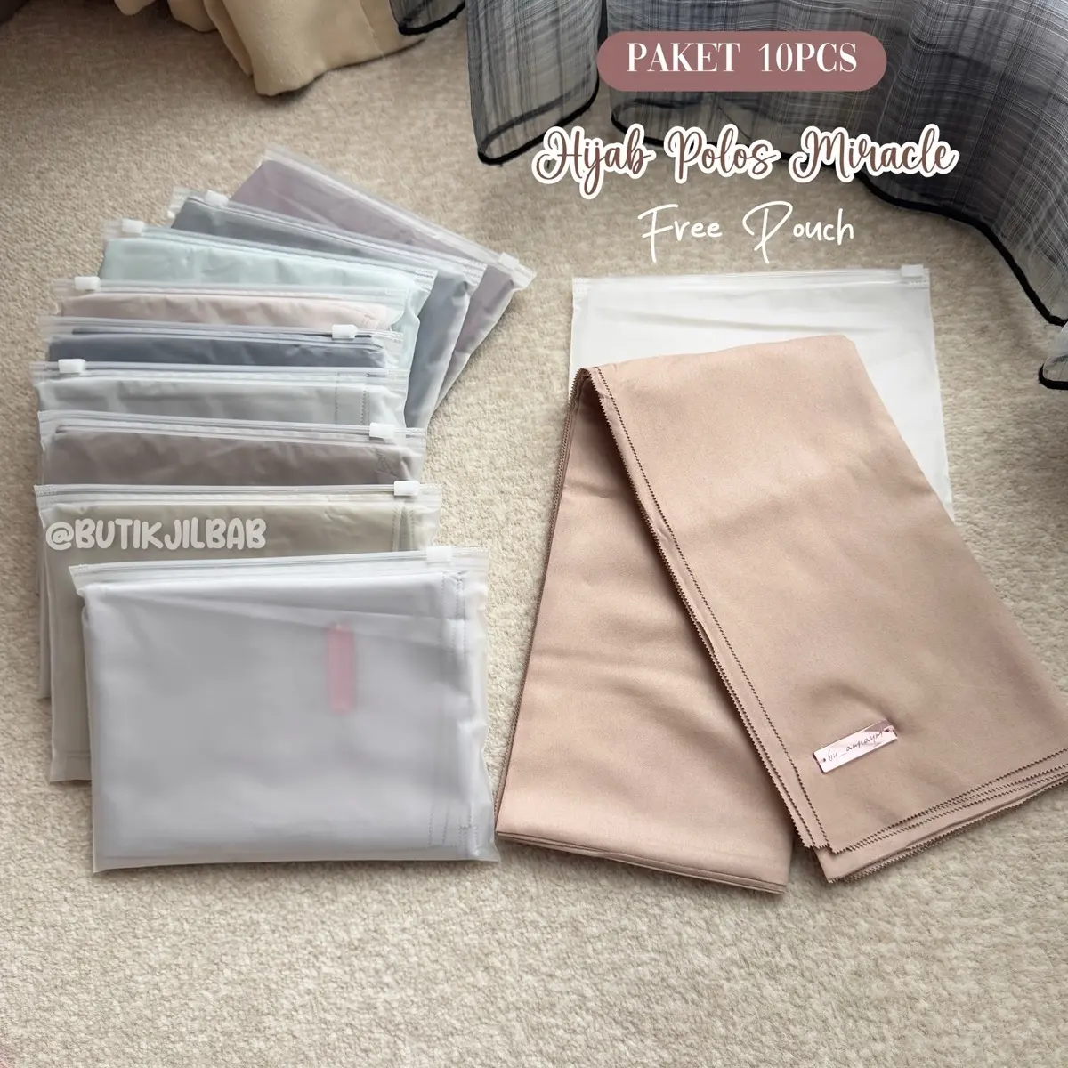 Paket 10pcs Hijab (5pcs Sesuai Kode + 5pcs Gratis Random) Voal Polos Miracle FREE POUCH Muslim Square