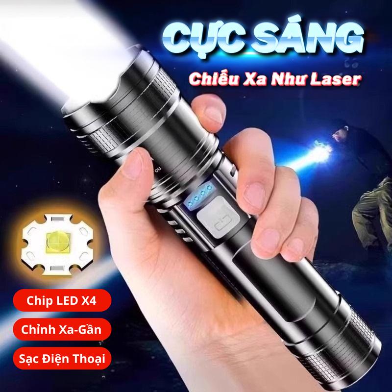 Đèn Pin Siêu Sáng Zoom Xa Gần Tích Điện Lâu, Đèn Cắm Trại Dã Ngoại, Đèn Dự Phòng