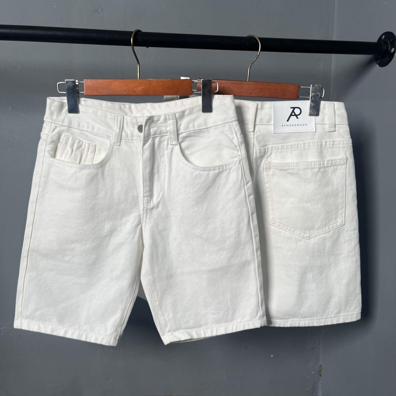 QUẦN SHORT JEAN NAM TRẮNG TRƠN QUẦN SHORT NAM KHÔNG CO DÃN MÃ QS7V221S PTZ Menswear Có Túi Pants