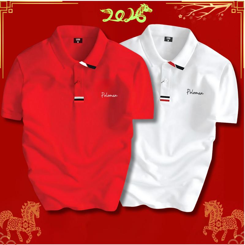 KÈM QUÀ TẶNG COMBO 2 Áo Thun Polo Poloman 14 Cổ Bẻ BASIC CVC Vải Cá Sấu Sang Trọng Lịch lãm Thoáng Mát LEVEN Menswear Có Cổ Ngắn Tay Cộc Tay Shirt polo Tay Ngắn áo polo Kem