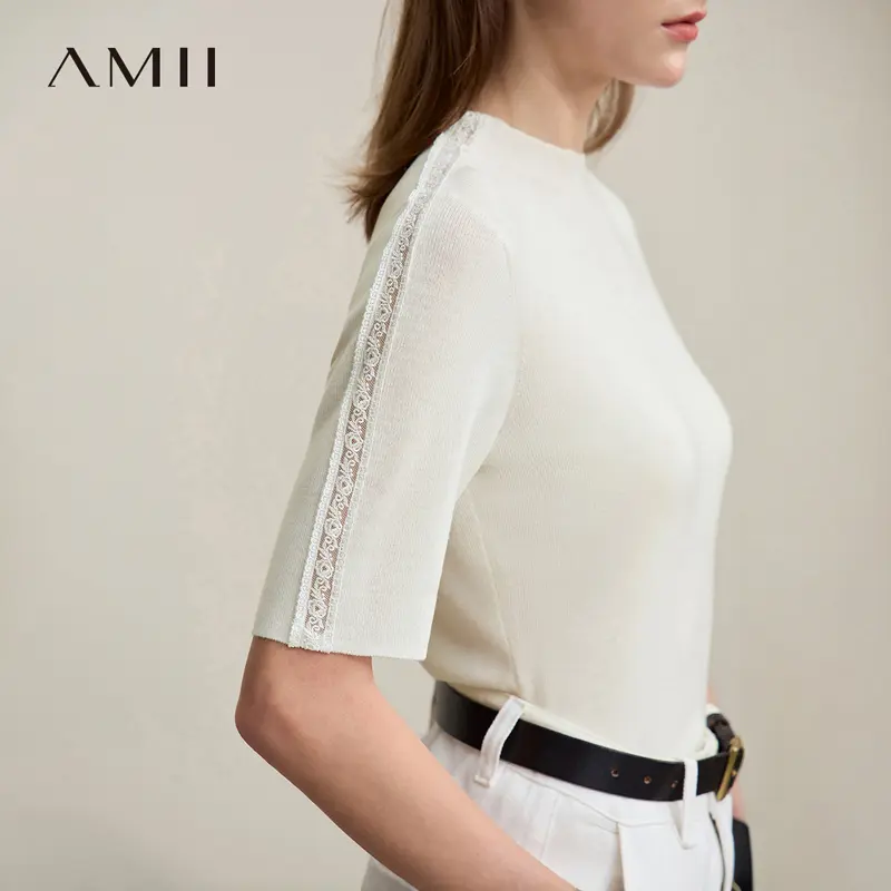 AMII Women's Sweaters Pullovers 2026 Autumn New Daily Elegance Style Hollow Lace Medium S ve Knitted Slim Women's Top 12641068