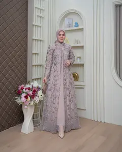 Kinan Dress III Tille Bordir / Gamis Size M - 5L 98cm - 130cm Gamis Jumbo / Gamis Terbaru / Seragaman Pesta / Gamis Semi Outer / Dress Pesta / Gamis Kondangan / Gamis Modern / Gamis Mewah Pesta Muslim Transparent brukat