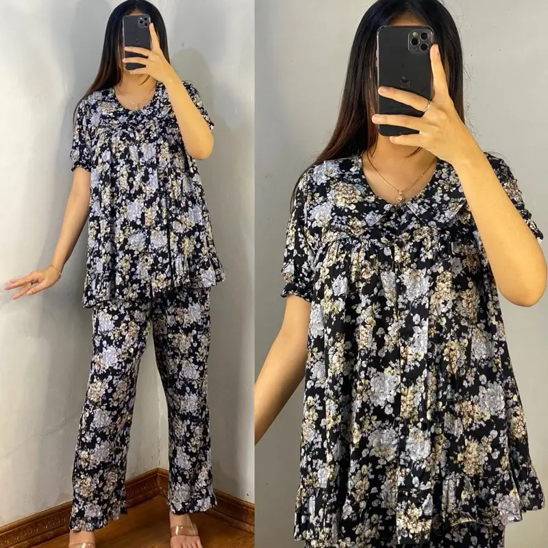 Set Tangan Pendek Liora Kancing Bahan Super Adem Dingin Halus untuk Ibu Bumil dan Busui - Rayon Wanita