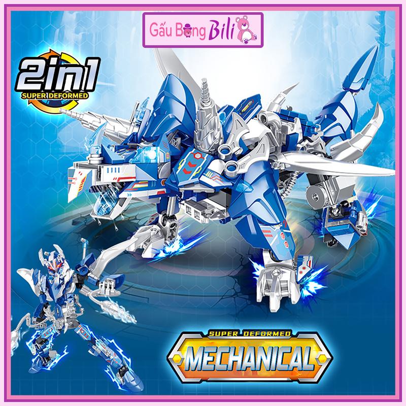  Đồ chơi lắp ráp khủng long 3 sừng Robot 2in1 size lớn 
