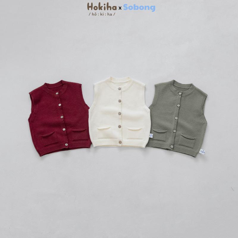 [Hokiha x Sobong] AL167 - Áo gile len cổ tròn bo gân phối túi cho bé trai bé gái chất len dày dặn, ấm áp, mềm mại size 8-17kg