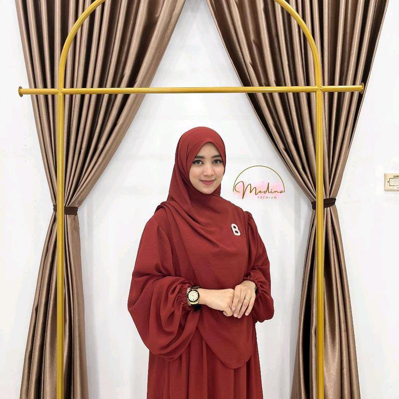 MDN - Set Syar'i Pashmina Oval Gamis Wanita Bahan Crinkle/oversize Airflow Muslim Dress Jilbab Syar'i Polos Syari jumbo 3