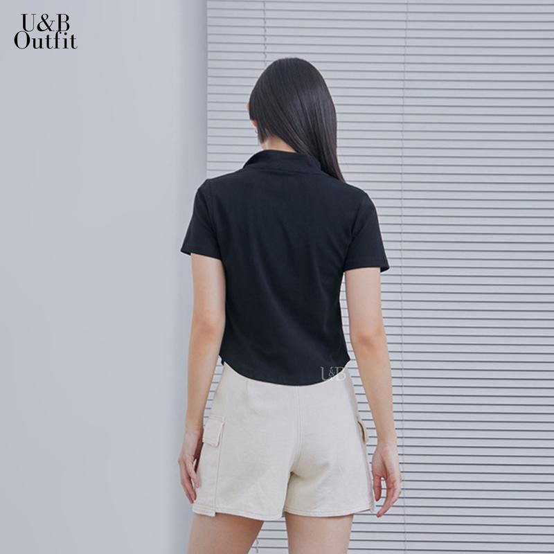 U&B - Zipper Crop Top C-194 | Atasan Crop Wanita Short Sleeve (All Size) 4