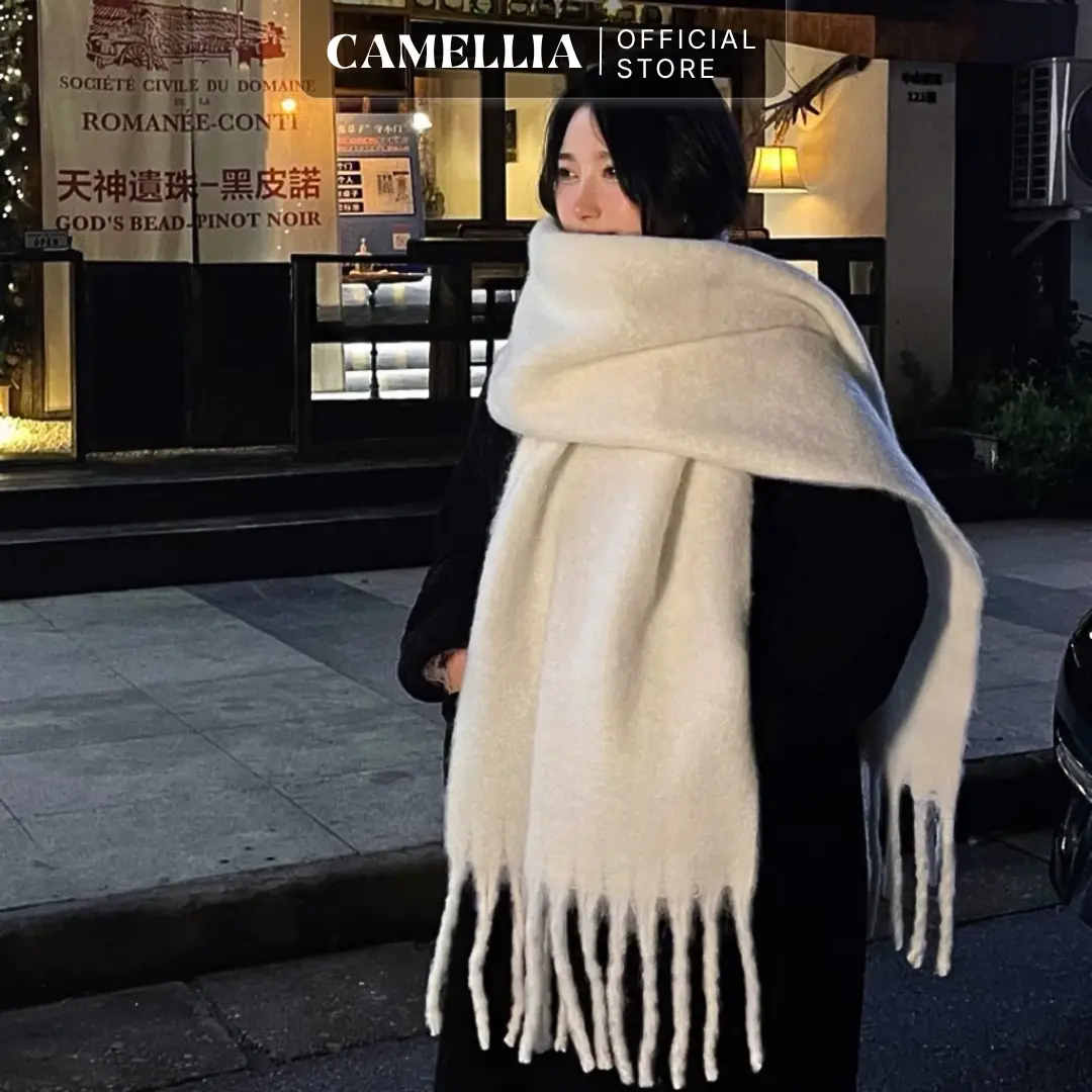 Khăn quàng cổ bản to ấm áp BST màu trơn mới, khăn len choàng chất liệu dày dặn style Hàn Quốc