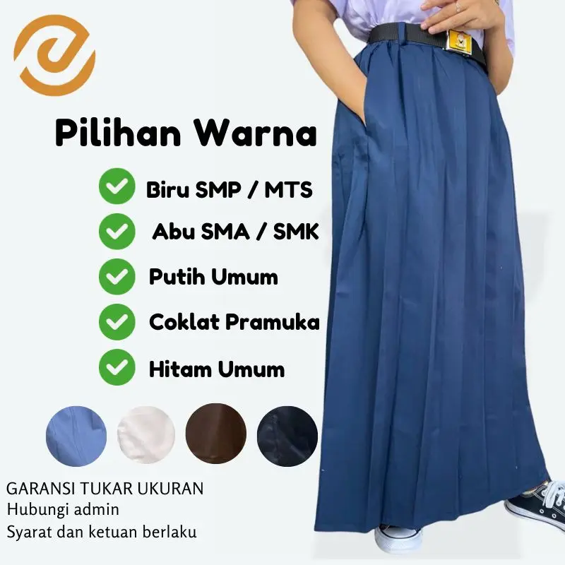 Rok rempel panjang sekolah smp rok rempel biru sekolah smp Seragam Fashion Kain Hitam Wanita Kantor Kerja Navy Formal Span