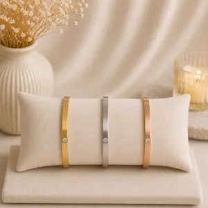 Swarna Jewelry Gelang Bangle Tipis Polos & Permata 13cm-20cm Silver Gold Rosegold Titanium Classy Elegant Tidak Mudah Berkarat Bracelets untuk Pria dan Wanita