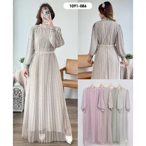 Delisha Salwa Maxi Dress / Gamis Wanita / Gamis Kondangan Free Belt ORI - Dusty pink 04