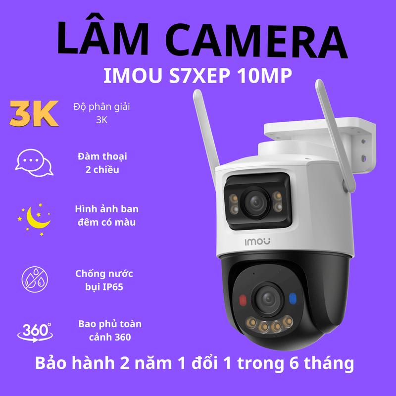 Camera wifi ngoài trời Imou S7XEP 10MP tích hợp báo động đèn nhấp nháy xoay 360 độ đàm thoại 2 chiều cảnh báo về điện thoại cảnh báo còi hú ban đêm có màu