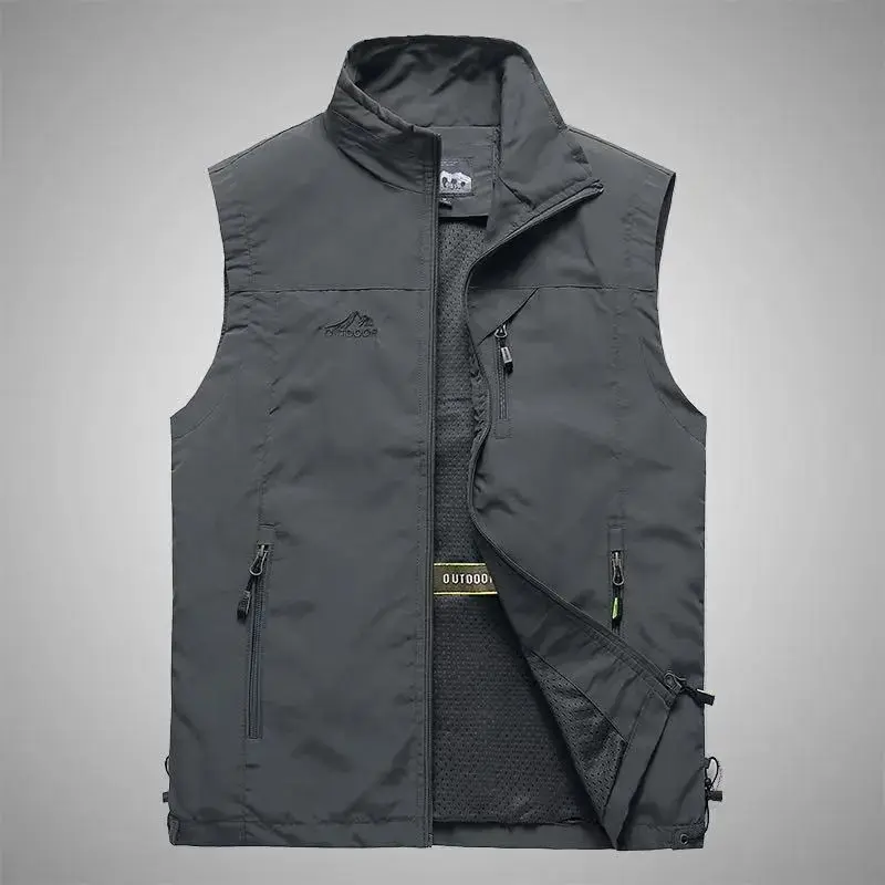 Rompi Outdoor Vest Touring Anti Air Anti Angin Mayer Poliyester Waterfrop Sport Unisex - Leher Tinggi Saku Multifungsi Risleting Depan - Ukuran M-L-XL-XXL Hitam Motor 1