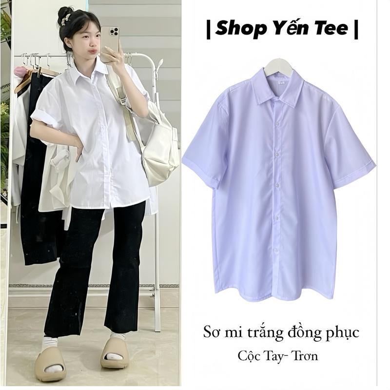( SĂN SALE 15/10 ) Áo sơ mi đi học nam nữ màu trắng xanh đủ size 30kg-100kg #0135