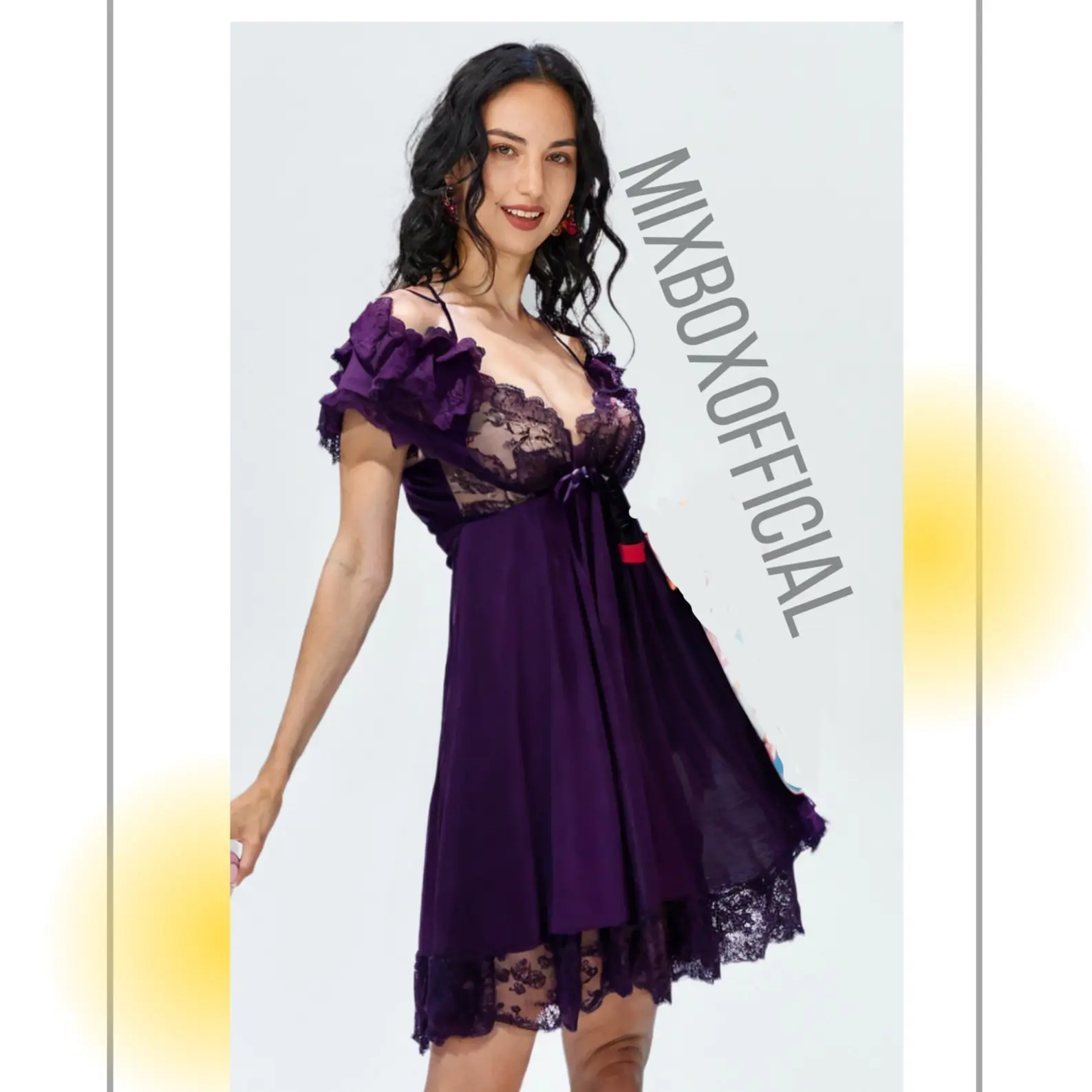 Dress Wanita Brukat Terbaru Lace Lingerie Model Ikat Tali Depan Spandex Sutra - Olivia