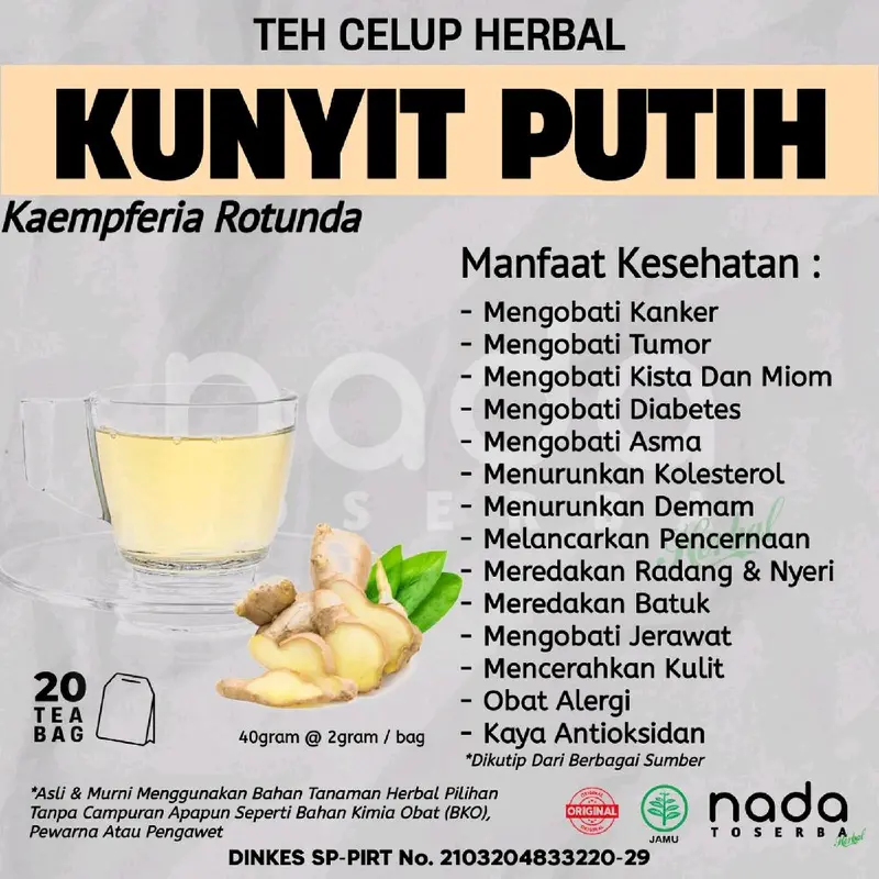 Teh Celup Herbal KUNYIT PUTIH Isi 20 Tea Bag | Maag, Kanker & Tumor | Kaempferia Rotunda 1