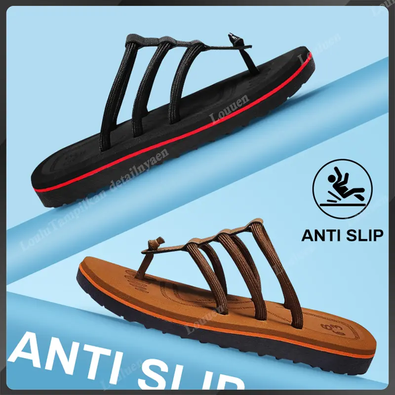 LOULUEN sandal cowok dewasa sandal slop pria sandal pria casual sandal cowok keren sandal selop cowok kece Sendal Jepit flip flops sandal gunung 4