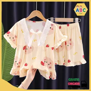 Piyama Anak Cotton Style Korea | Setelan Baju Tidur Anak Perempuan Adem Lembut | ABC KIDS