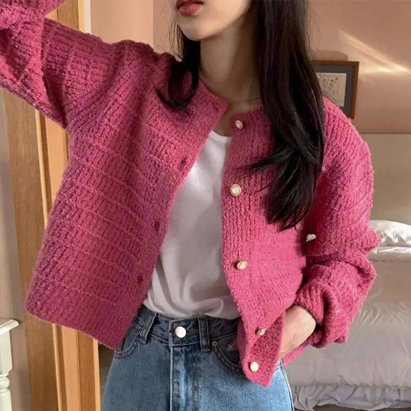 korean style Cardigan pink Lengan Panjang Kekinian Premium V-neck outerwear Jacket Wanita Terbaru Outer Knit