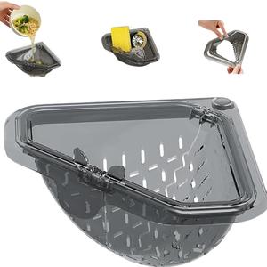 1個／2個 磁気三角型キッチンシンク排水ラック、コーナーシンクストレーナーバスケット（食品の残り物・汚れ用）、吊り下げ式スポンジホルダー＆野菜・果物用の排水バスケット、詰まり防止キッチンシンクフィルター、省スペースキッチンシンクオーガナイザーアクセサリー