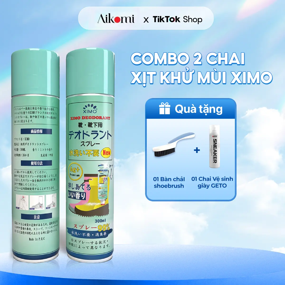 [MUA 2 ĐƯỢC 4] Bình xịt khử mùi hôi chân và làm sạch mùi giày Ximo cao cấp 300ml | Loại bỏ vi khuẩn, ngăn mồ hôi công nghệ bạc AG+ Đường, Nam