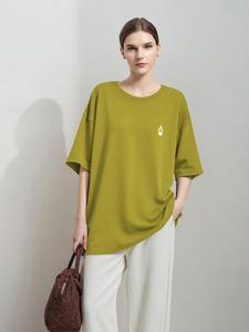 レディース刺繍入りエアレイヤーTシャツ、カジュアルなレターパターン、快適でスタイリッシュ、日常使いに最適